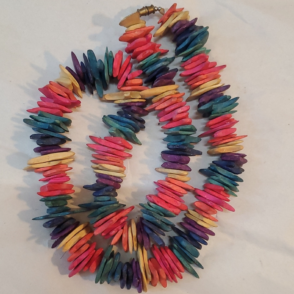 Colorful‎ Wooden Bead Long Necklace Rainbow